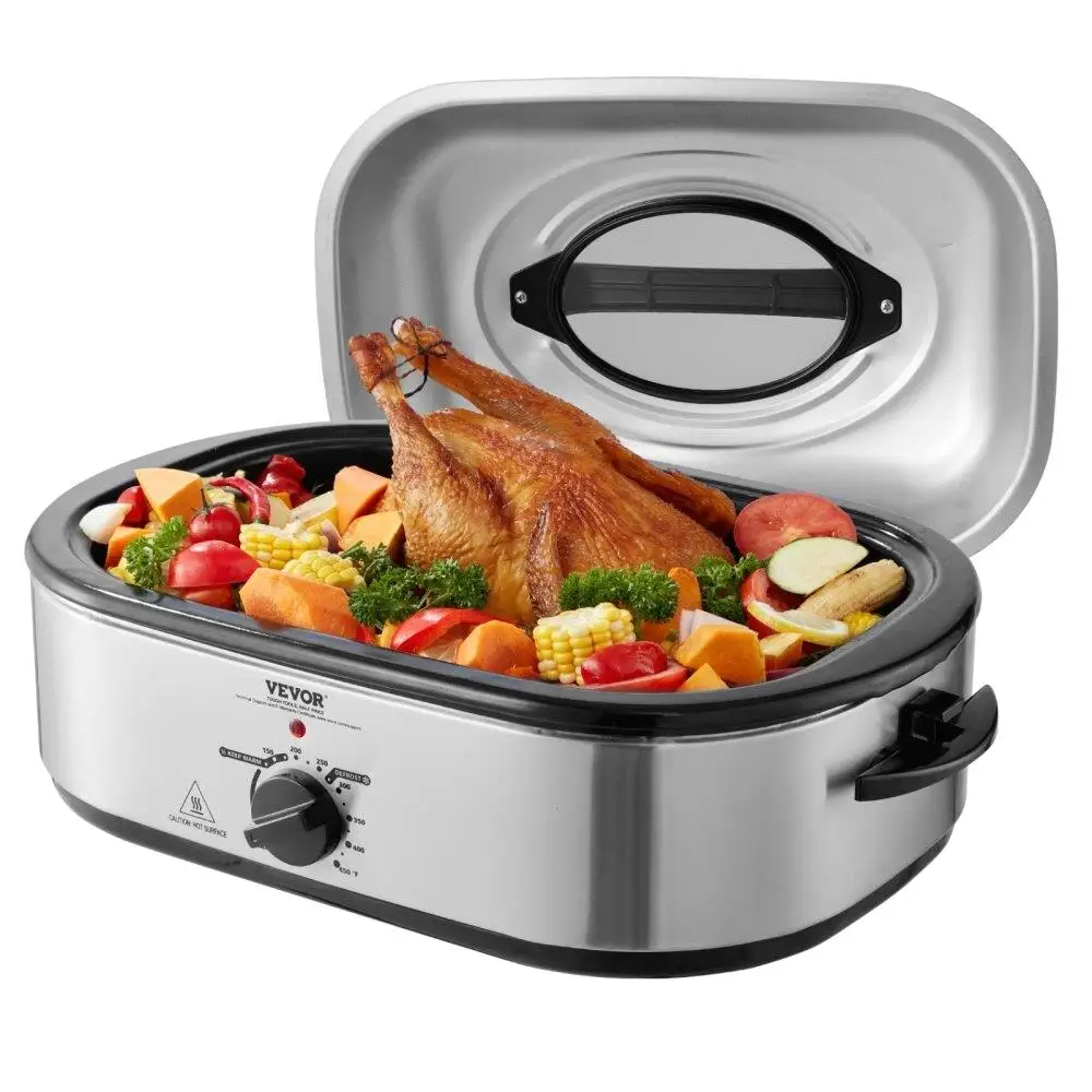 

Electric Roaster Oven 18QT Turkey Roaster with Self Basting Lid 1450W Defrost Warm Function Adjustable Temp Removable Pan Rack