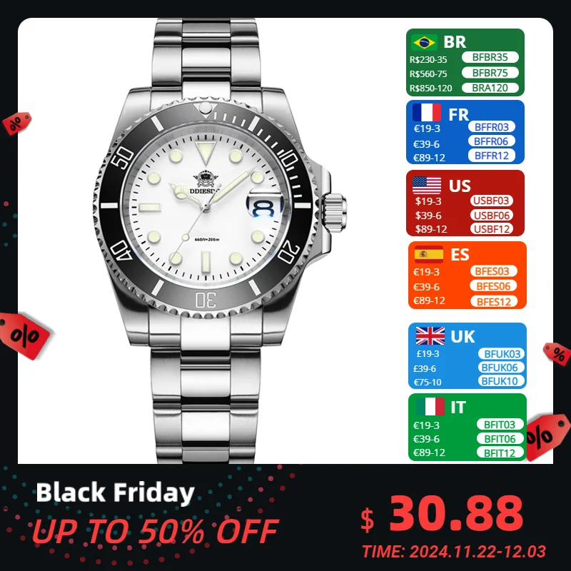 ADDIESDIVE Waterproof Quartz Wristwatches Ceramic Bezel Luminous Calendar Watch Stainless Steel Sports Dive Luxury Men’s Watches