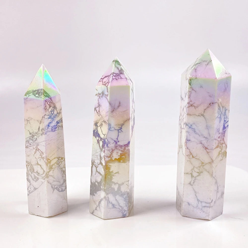 Natural Aura Howlite Crystal Point Magic Wand, Healing Energy Quartz, Home Decoration