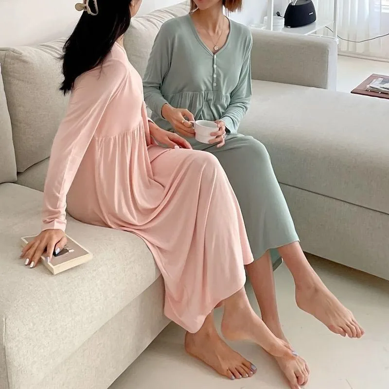 

Maternity Loose Modal Dresses Buttoned Long Sleeve Thin Outerwear for Pregnant Women Nursing Women Summer Spring Autumn Winter
