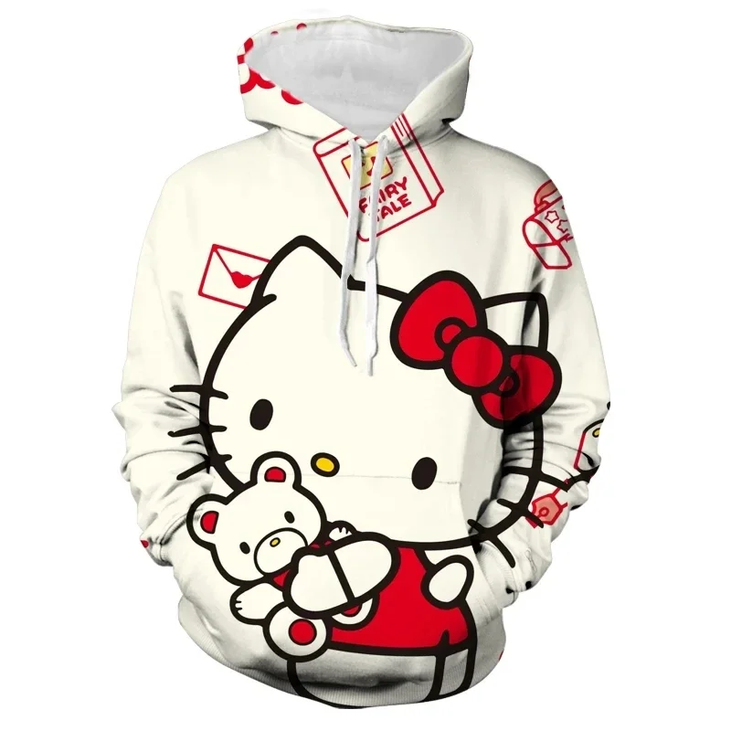 Hello Kitty Girls Hoodie MINISO Girls Clothing 3D Cartoon Printed Pullover Autumn Girls Hoodie Fashion New Women\'s Clothing