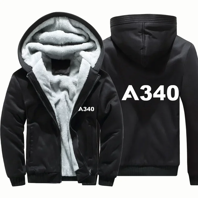 Jaquetas e Moletons Masculinos de Inverno Streetwear: Casacos Quentes de Lã Grossa com Capuz para Pilotos de Aviação A340