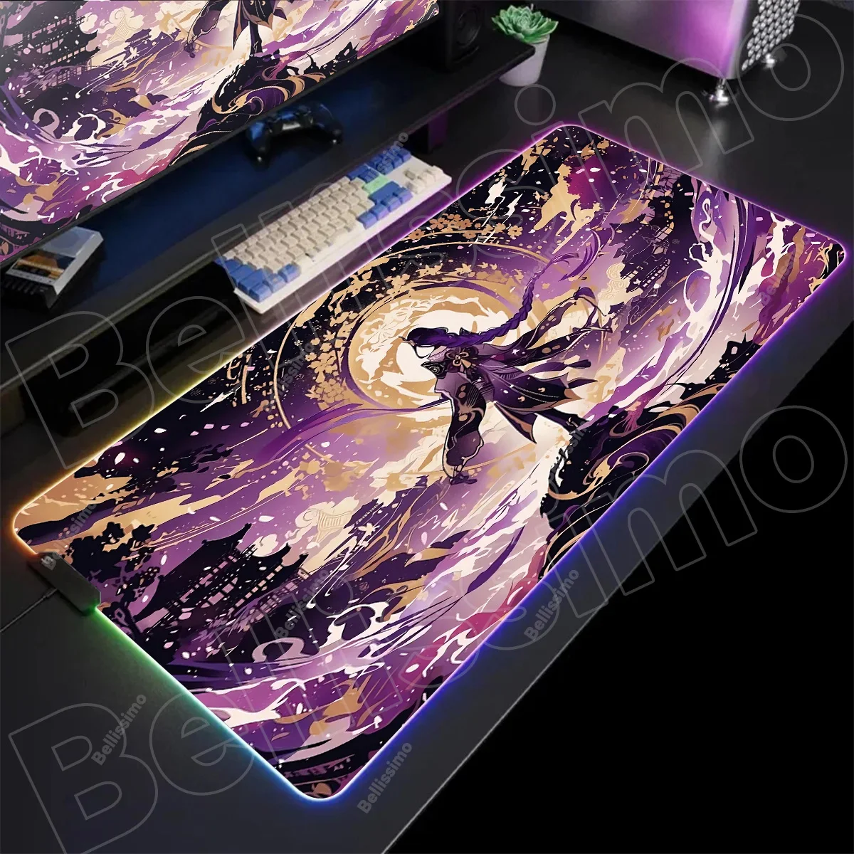 Genshin Impact RGB Mousepad Raiden Shogun Pc Gamer Keyboard Mouse Pad LED Lighting Glowing Mouse Mats Rubber Gaming Mausepad - Image 3