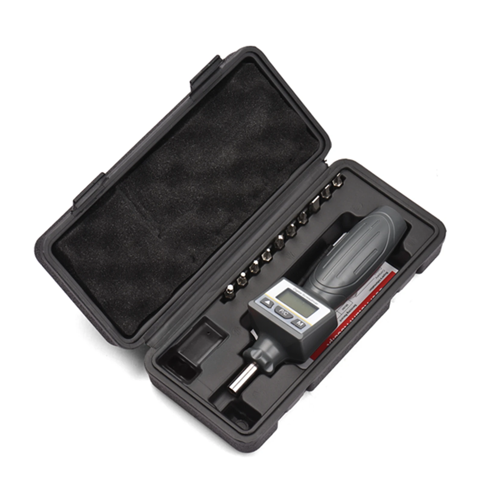 

Digital Screwdriver Kit 1.2-inch LCD Display Reversible Wrench Data Storage in Peak Mode with 10pcs Bits Carrying Case for Ele