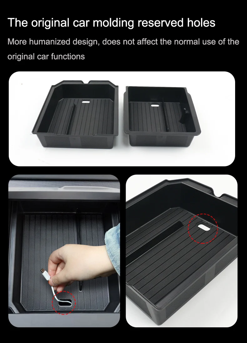 For Tesla Model 3 Highalnd 2023-2024 Center Console Armrest Storage Box Lower Silicone Anti-slip Mat Cup Holder Armrest Lid Box