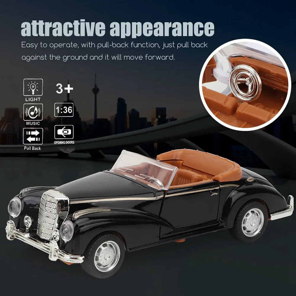 Novo 1:36 mini estimulação liga clássico carro puxar para trás retro conversível modelo de carro porta aberta presentes do carro