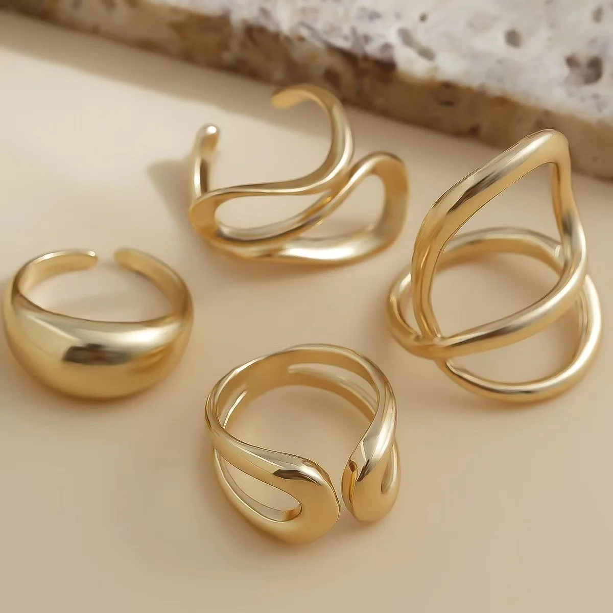 Cross-Border Hot Vintage Irregular C-shaped Open Ring Set Women Creative Geometric Finger Knuckle Ring Couple Jewelry! Attachmen image 5