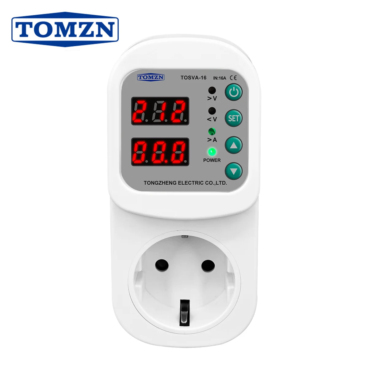 TOMZN Automatic Voltage current Protector Socket AC 110V 220V Adjustable 16A Power Surge Protector EU Plug Socket  TOSVA-16