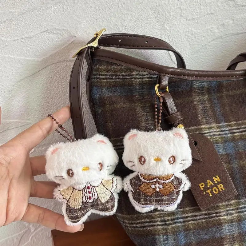 Niedlicher Maillard-Farbe, Hello Kitty, Plüsch-Anhänger, Schlüsselanhänger, Cartoon, kreative weiche gefüllte Puppe, KT-Katze, Rucksack, dekorativer Anhänger