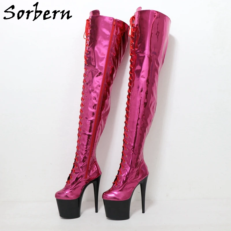 

Sorbern Hot Pink Metallic 80cm Long Boots Women Pole Dance 20Cm High Heel Stripper Heels Platform Shoes Custom Wide Slim Leg Fit