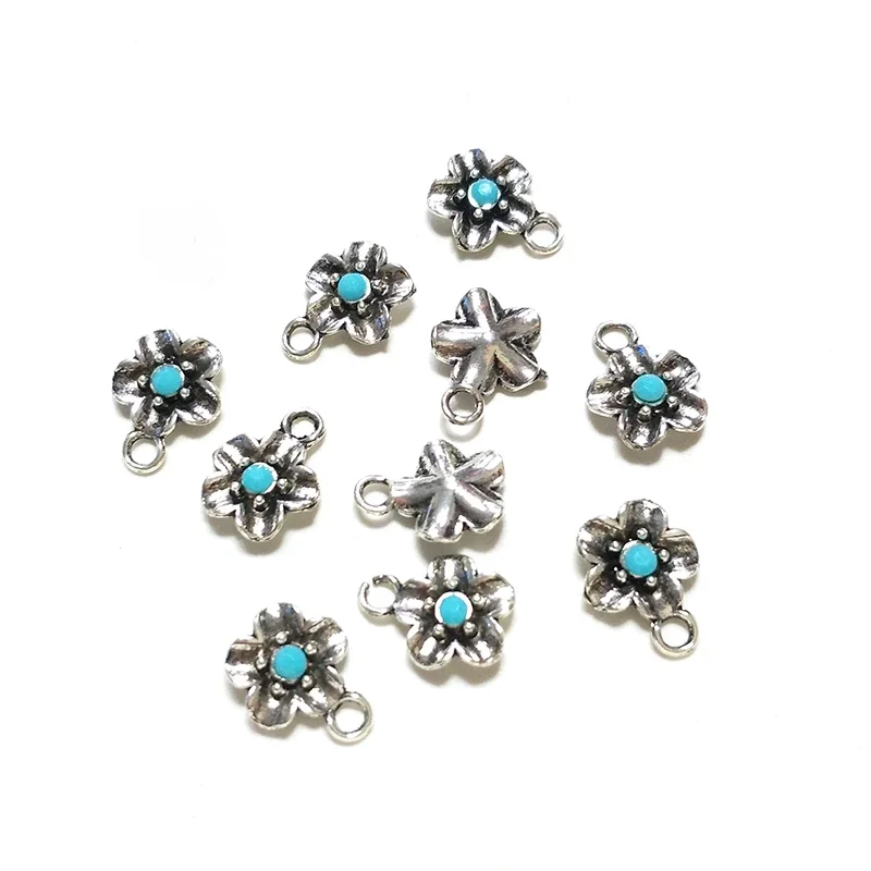 New Fashion 10 Pieces Zinc Alloy Inlaying Blue Resin Flower Charms Pendants Necklace DIY Earring material Jewelry Accessories