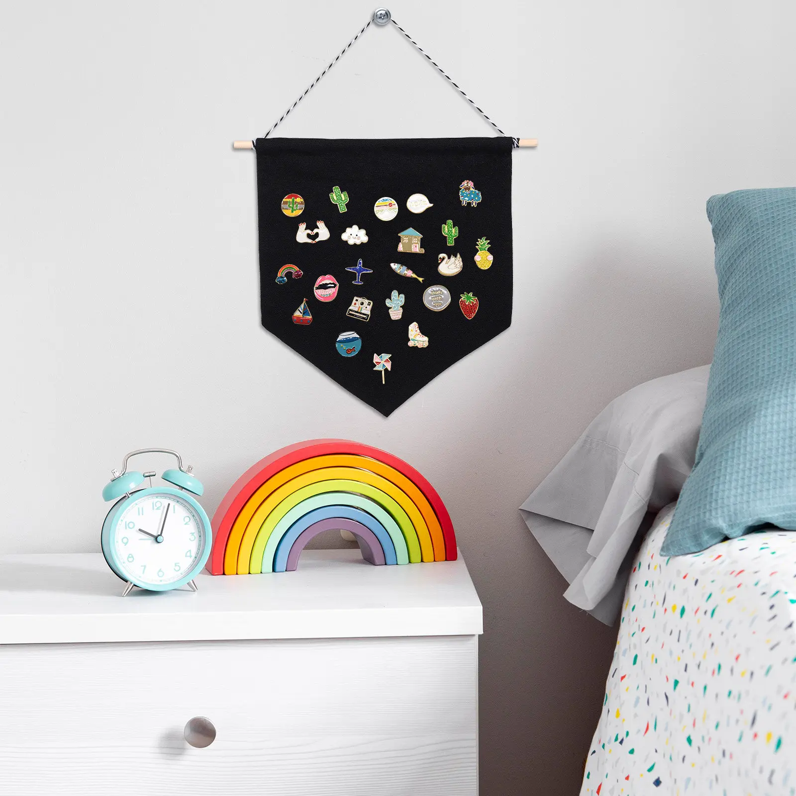 Pin Display Wall Banner Natural Canvas Pennant Banner Black Plain Blank Canvas for Pins Badge Display Decoration