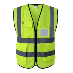 Chaleco de seguridad reflectante multibolsillo, chaleco de tráfico de Color brillante, uniforme de minería de carbón ferroviario, chaleco transpirable reflectante de verano