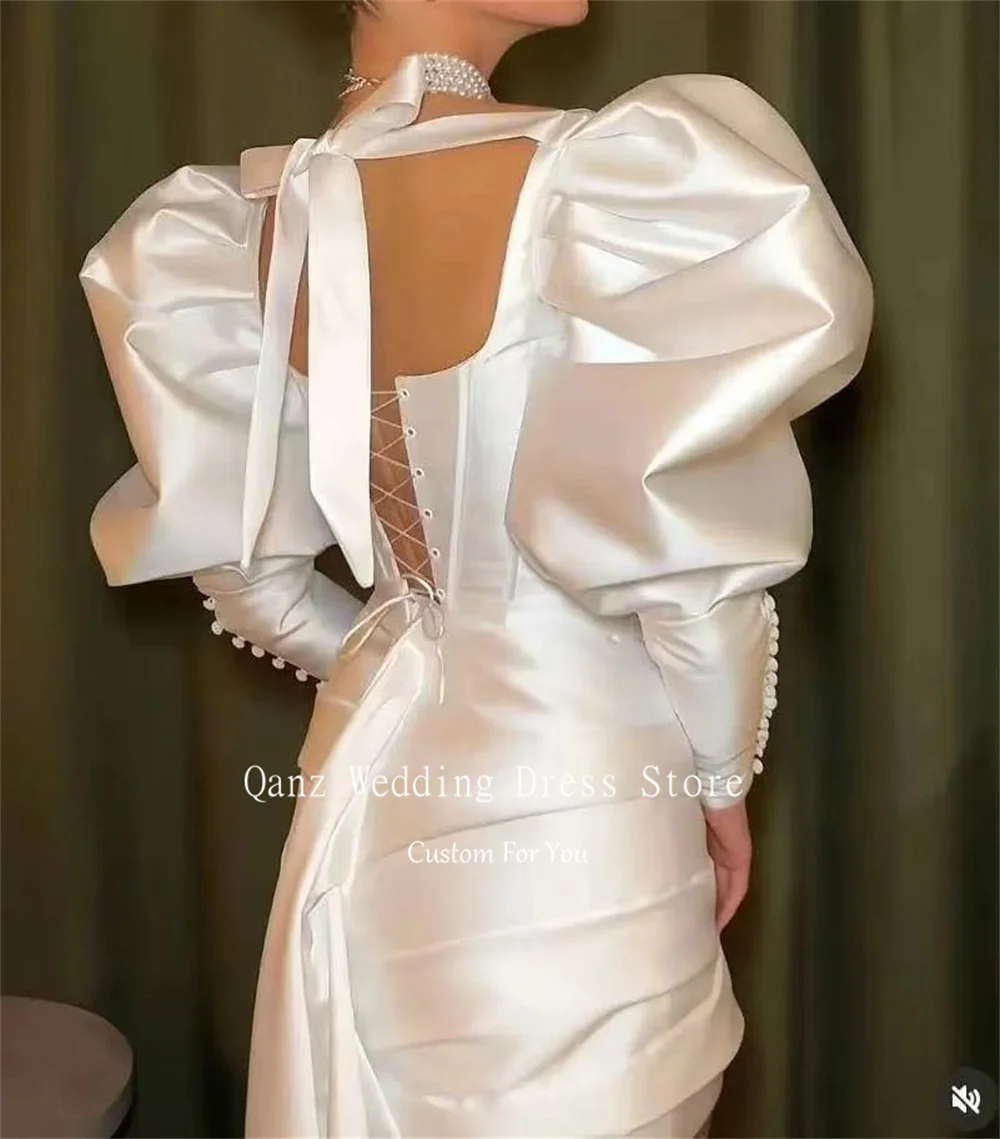 Qanz Sexy White Sheath Wedding Dresses for Women Mermaid Long Sleeves Square Neck Arabia Party Dress Women Elegant Luxury 2024