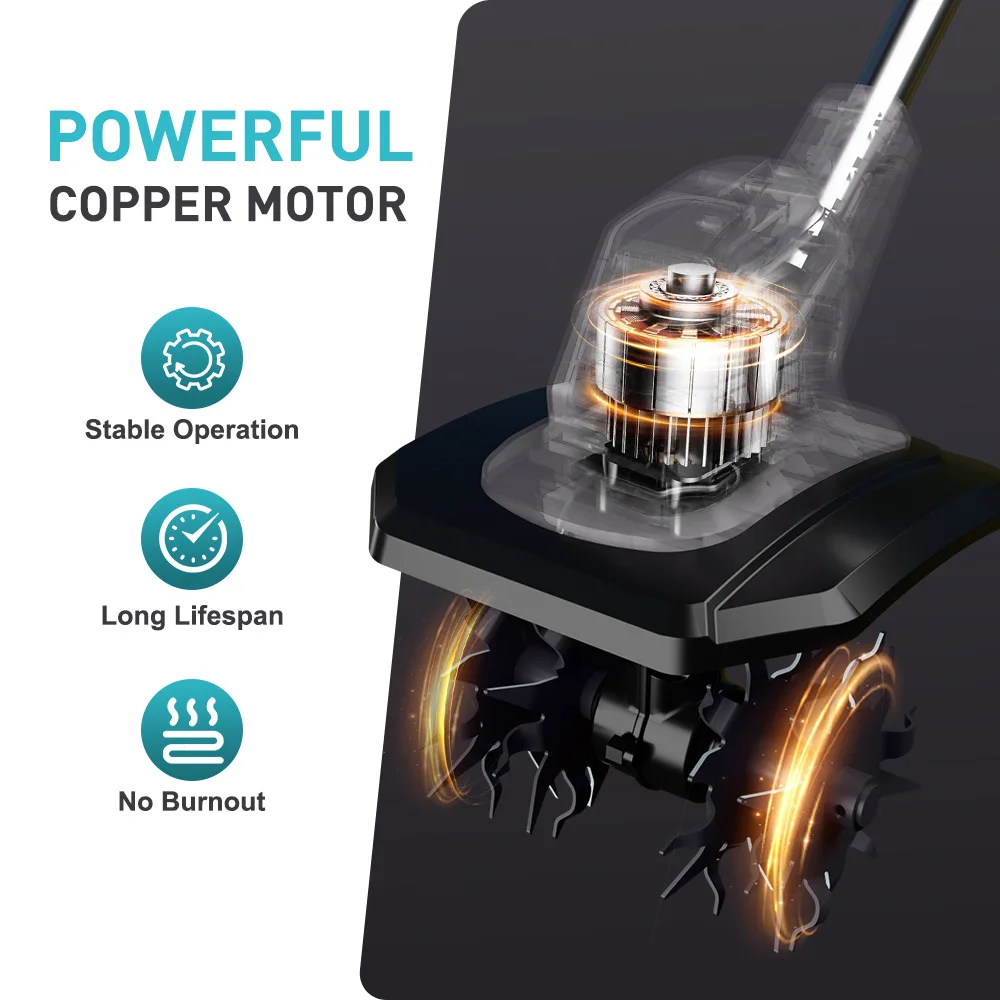 21V Lithium High Power Mini Tiller Portable Electric Soil Loosener Household Garden Cultivator view 3
