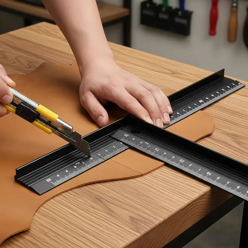 Non-Slip Outdoor Working Ruler Aluminum Alloy 20/30/45cm Multi-Functional for Field Construction Cutting Marking Measuring