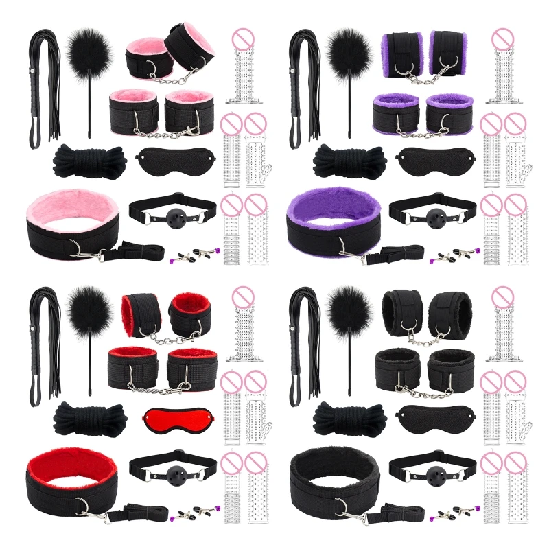 

20RF 14Pcs Bed Restraints Bondage Bundle Blindfold Whip BDSM Toy Nipple Clip Exotic Sex Bundle Body Toy