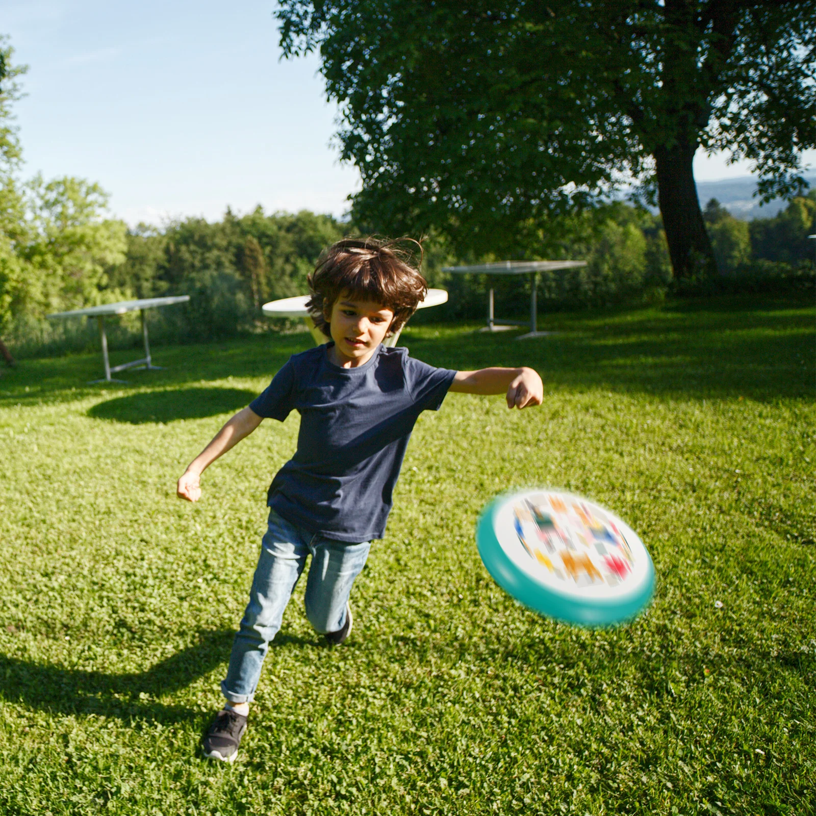 Disco volador suave duradero con estampado de dibujos animados para niños, disco interactivo portátil para playa, Camping, fiesta infantil