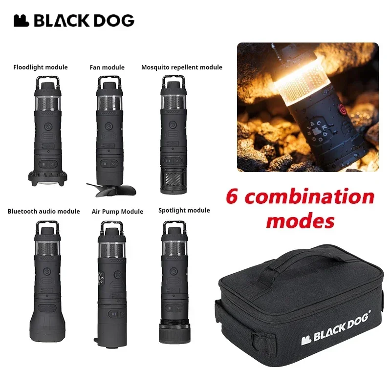 네이처하이크 BLACKDOG 캠핑 램프 텐트, 6 in 1 다기능 모듈 조명, 5000mAh 야외 손전등, 가방 포함 방수 IPX4