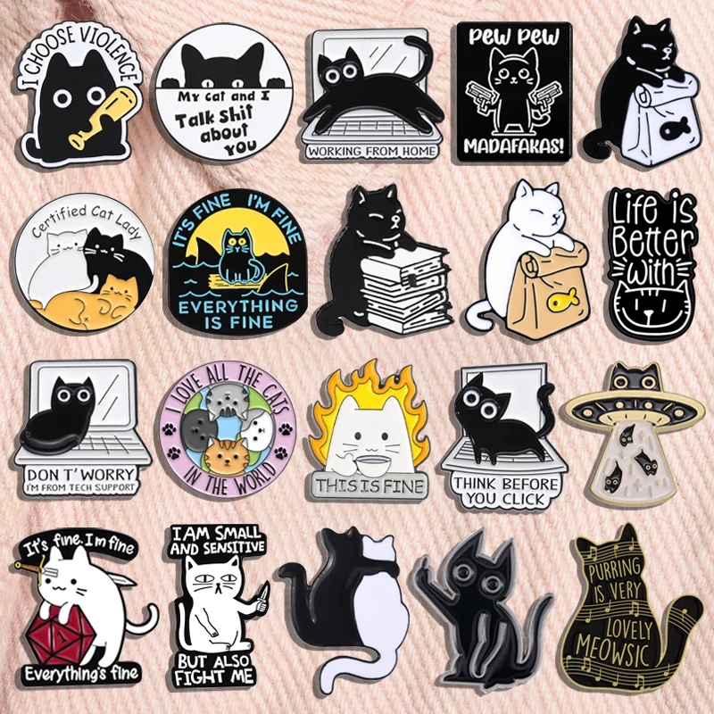 

Cartoon Cat Collection Series Enamel Pins Funny Cute Kitten Brooches Lapel Badge Decorative Brooches Animal Jewelry Gift Friends