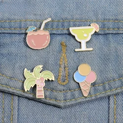 Beach Sandals Ice Cream Enamel Pins Funny Coconut Tree Summer Brooches Lapel Pins Decoative Jewelry Accessories for Clothes Hat
