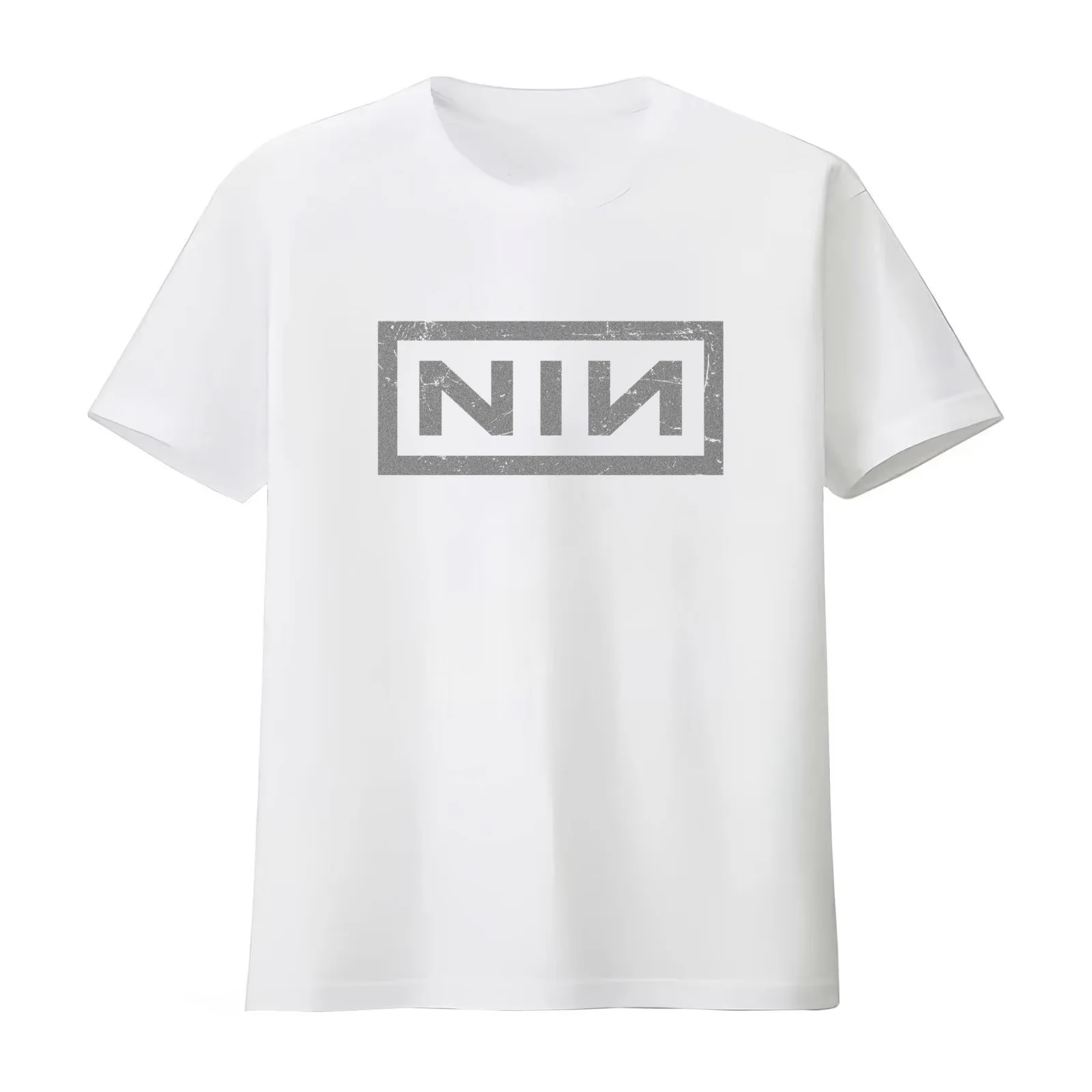 DUK FAT - NIN (Distressed in Static Silver) T-Shirt Summer Casual Cotton Tee Oversized Streetwear Tops Vintage Graphic Print