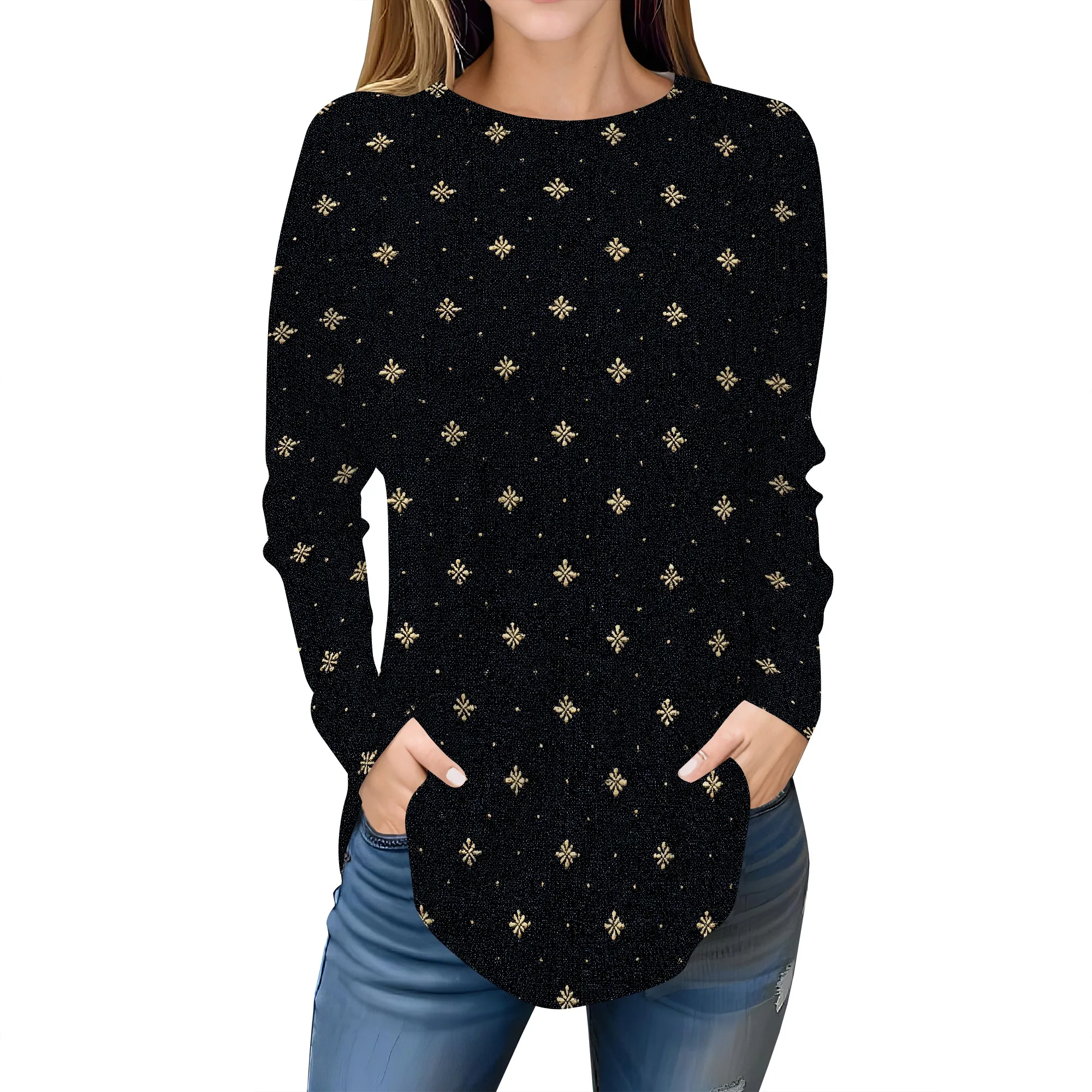 

Elegant Crewneck Long Sleeve Knit Top for Winter Daily Wear and Casual Outings – S-3XL