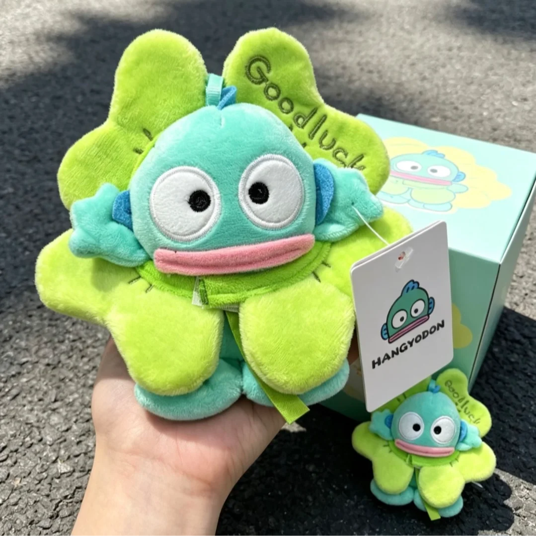 Sanrio Hangyodon Cross-Dressing Four-Leaf Clover Hamburger Plush Doll Keychain Pendant Backpack Decoration Car Key Ornament Gift