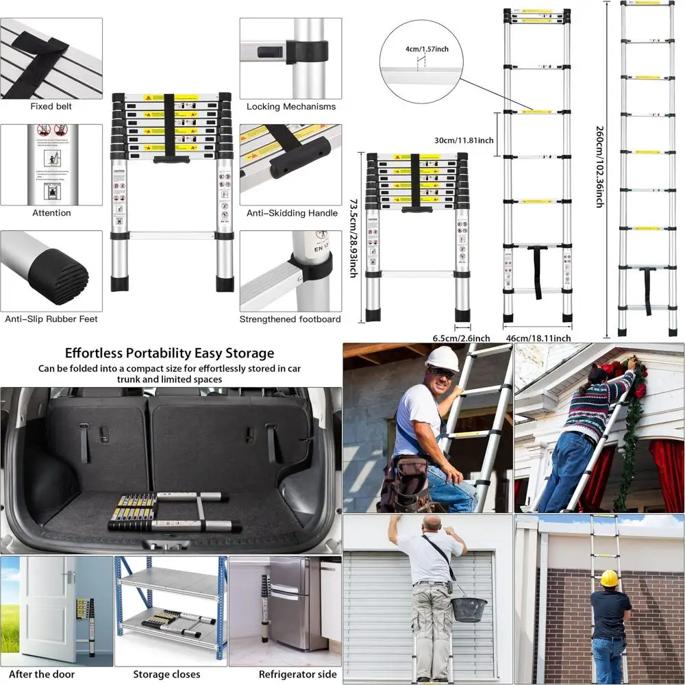 

Aluminum Telescoping Ladder, 8.5ft/2.6m, EN131 Certified, 330lbs Load Capacity, Ideal for RVs, Attics, and Outdoor Tasks