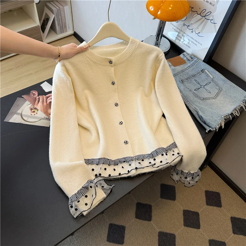 

Ele Long Sve Knitwear Coat with Unique Wood Design Gentle Sle Sweet Sle Polyester Fiber 2025 Autumn Faion