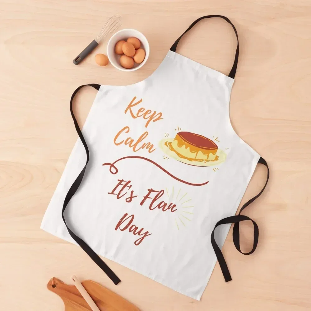 Keep Calm It's Flan Day - Flan Day Design Vector Celebration Day Apron Men's Kitchen For Man Haircut Apron