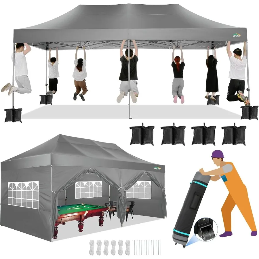 Heavy Duty Pop Up Canopy Tent With Sidewalls For Outdoor Events Polyester Gray Weather Resistant And Easy Setup