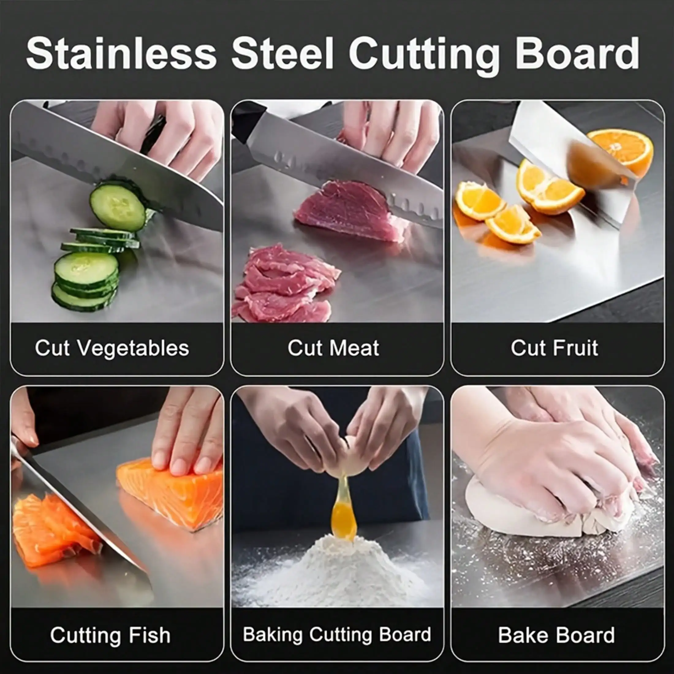 1 Heavy-Duty Stainless Steel Chopping Board - Double-Sided Kitchen Cutting Board, Non-Porous Surface, Easy To Clean - Suitable For Home, Camping,