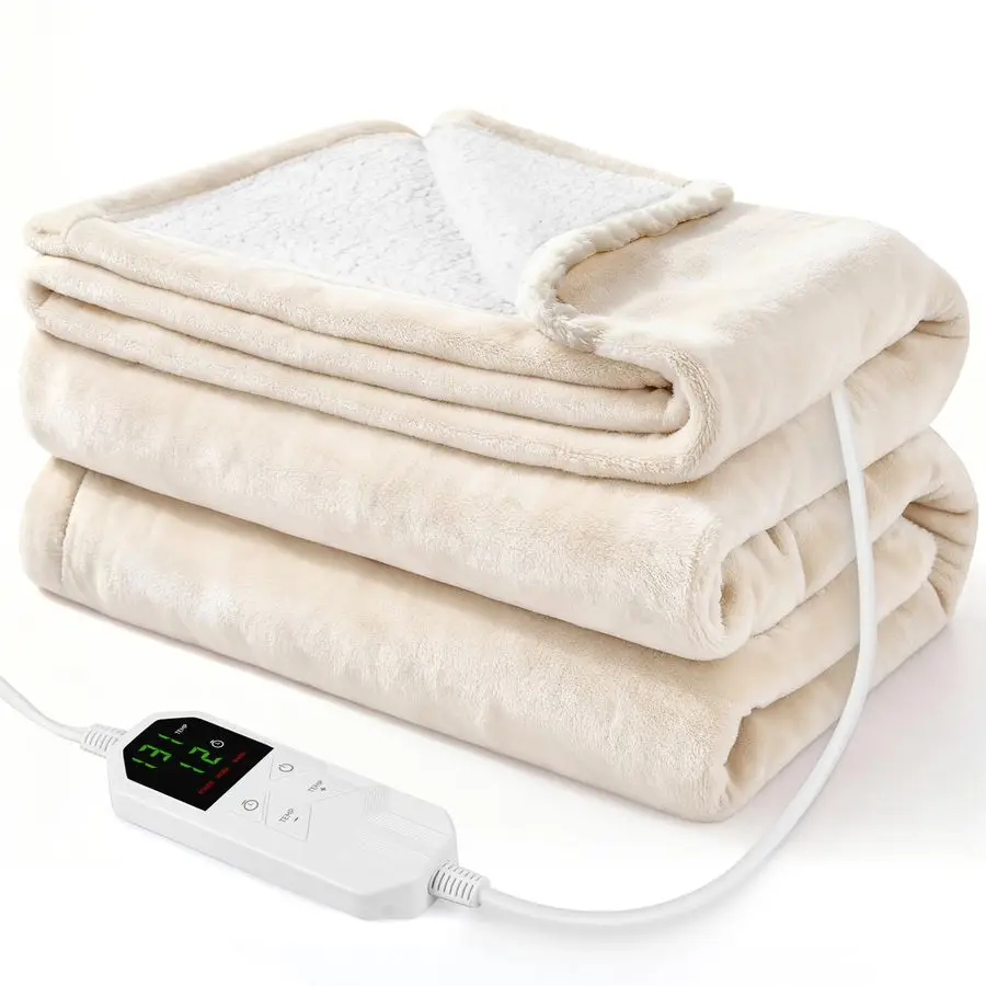 

Heated Throw Blanket 50 x 60, Soft Plush Flannel amp Sherpa Electric Blanket with 8 Heat Settings, 112H AutoOff, Fast amp Even H