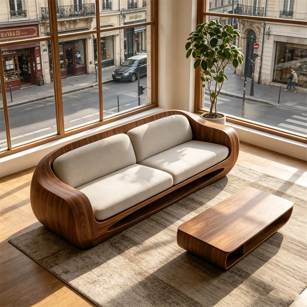 G*-Contemporary Curved Nordic Style Lightweight FRP Sofa Linen Fabric Couch for Home