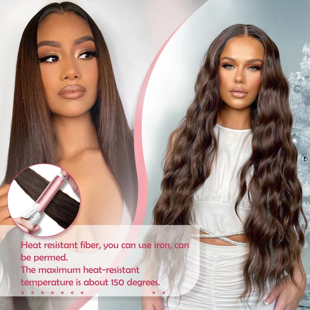 X-TRESS Brown Lace Frontal Synthetic Wigs for Black Women 32 Inch Pre Plucked Long Straight 13x4 Lace Frontal Wig with Baby Hair