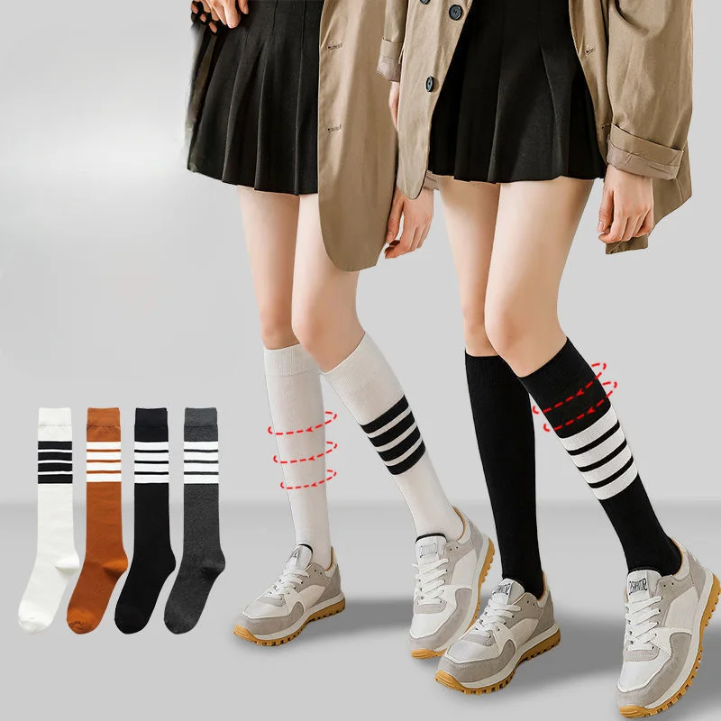 Korean Black White Women Long Socks Yoga Calf Cotton Socks Knee Socks Fashion Ladies Knee High Striped Girls School Lolita Sox