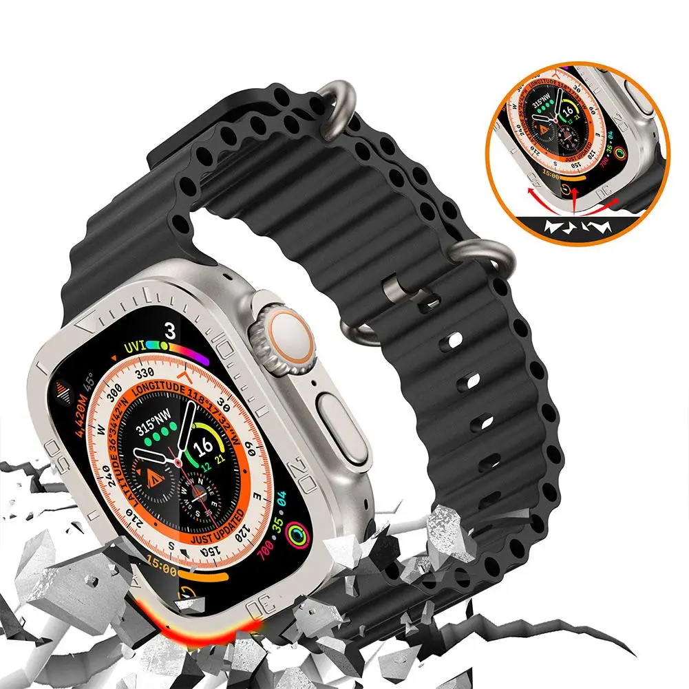 1pc for Apple watch Ultra 1/2 49mm Digital Aluminum Alloy Metal Tempered Film Screen Protective Cover 0.02mm Ultra-thin HD G8H7