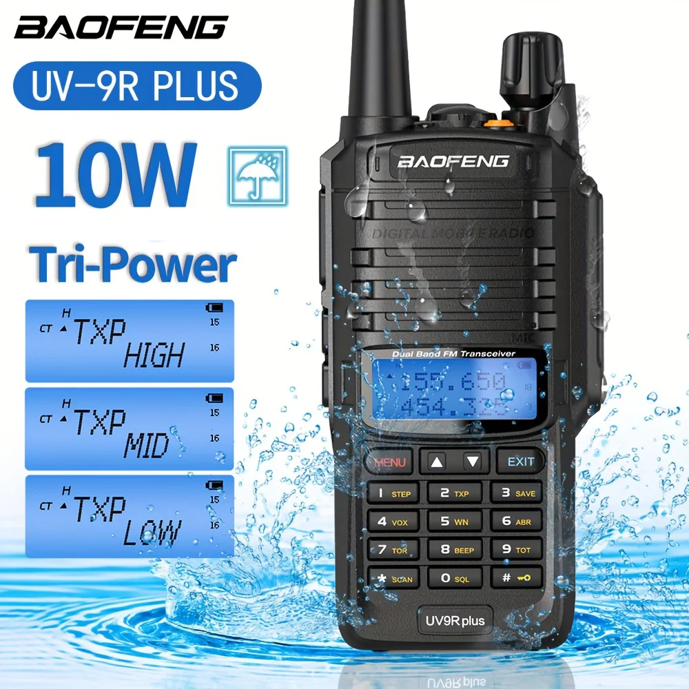 

Портативная рация Baofeng UV-9R Plus 10 Вт IP67, водонепроницаемая Двухдиапазонная рация, дальность действия 15 км, УКВ, УВЧ, портативный кв трансивер, Любительское радио