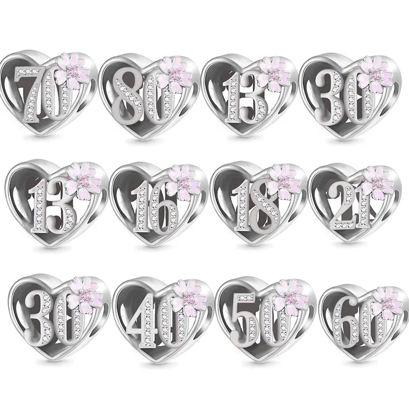 

FC Jewelry Fit Original Pan Charms Bracelet 925 Silver Love Heart Pink Enamel Blooms Flower Number Bead For Making Berloque DIY