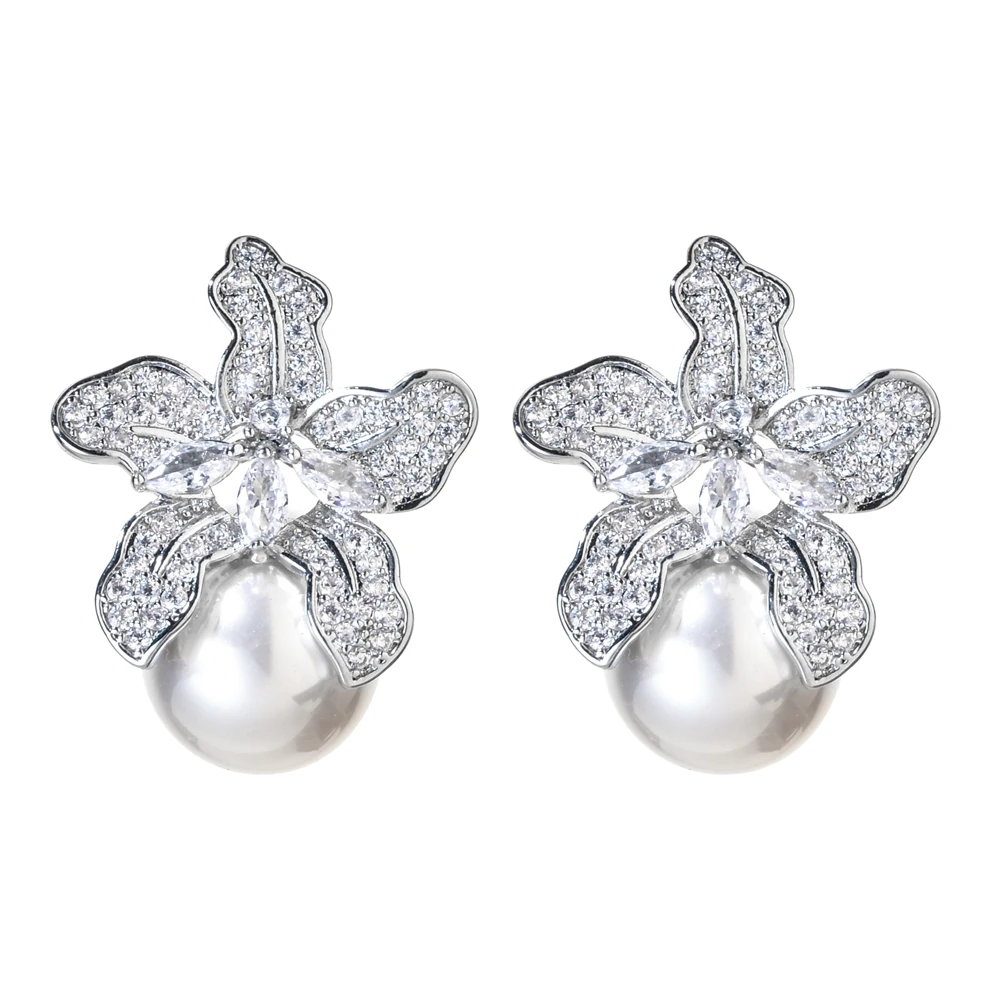 Autumn 2023 New Fashion Temperament Women's Pearl Zircon Earrings, Girls' Wedding Party Live Broadcast Preferred Earrings ER-627