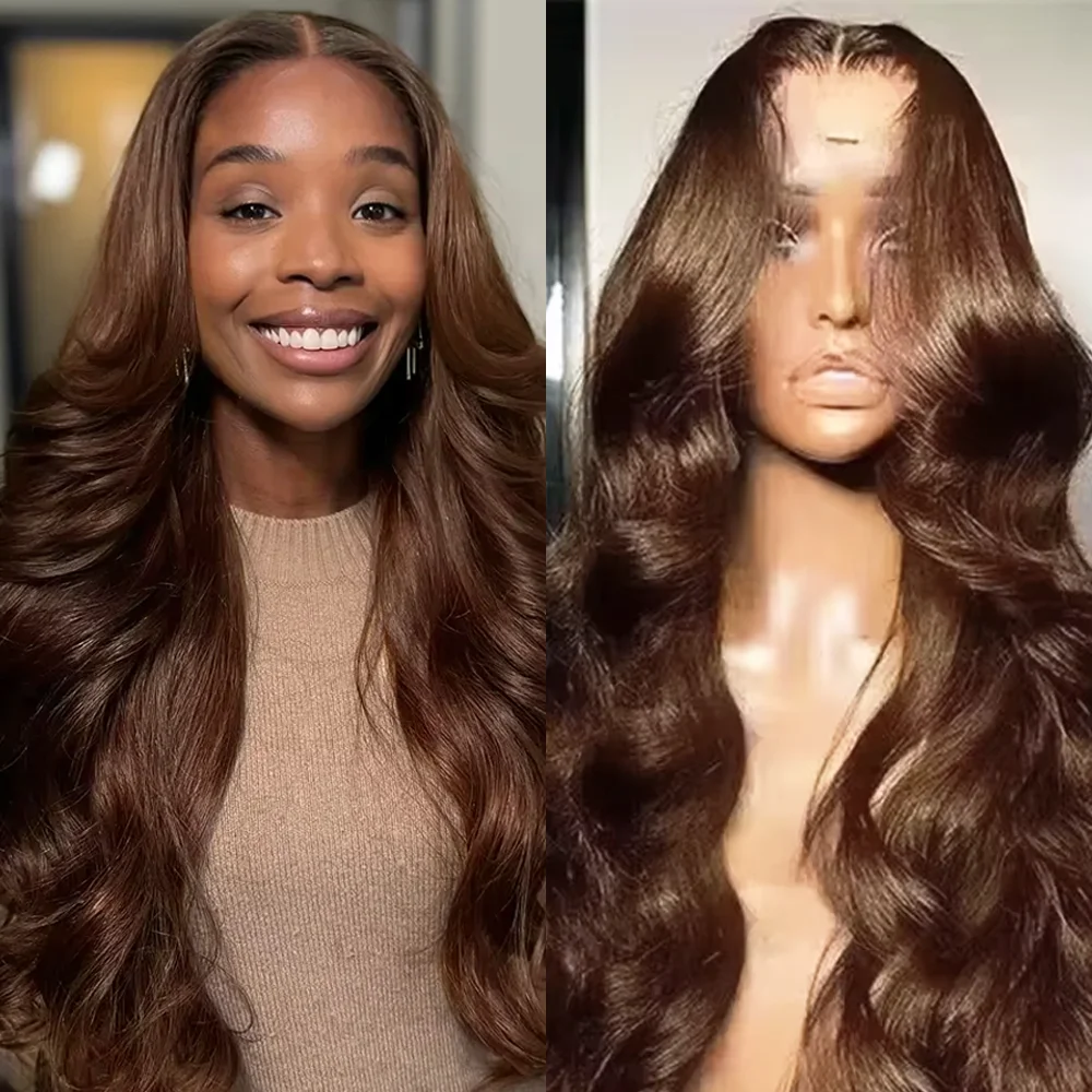 

46-дюймовый парик из натуральных волос с эффектом волнистых локонов, шоколадно-коричневый, с кружевной передней частью, бразильский, 13x6 HD, с предварительно выщипанными прядями, для женщин, плотность 200%