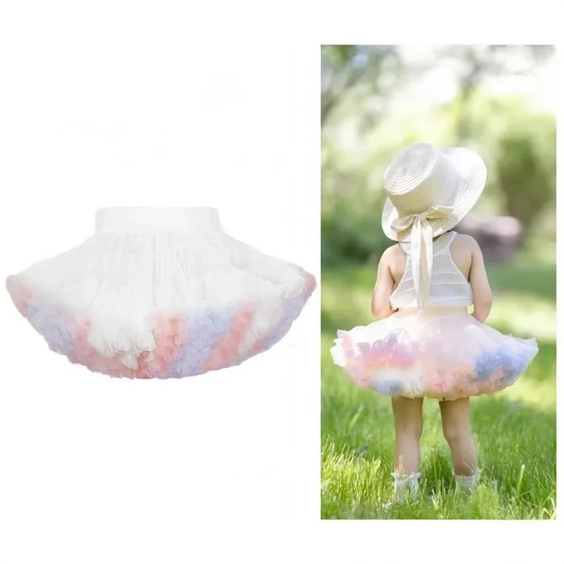 2024 HOT Girls Tutu Skirts Solid Fluffy Tulle Princess Ball Gown Pettiskirt Kids Ballet Party Performance Dress for Children