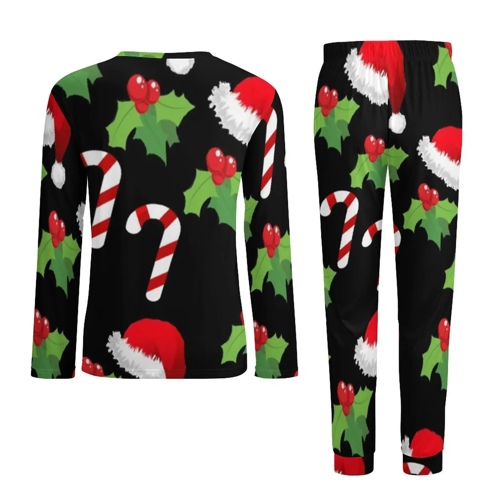 Christmas Hat Print Pajamas Daily Cartoon Christmas Bedroom Nightwear Male 2 Pieces Custom Long Sleeves Big Size Pajamas Set