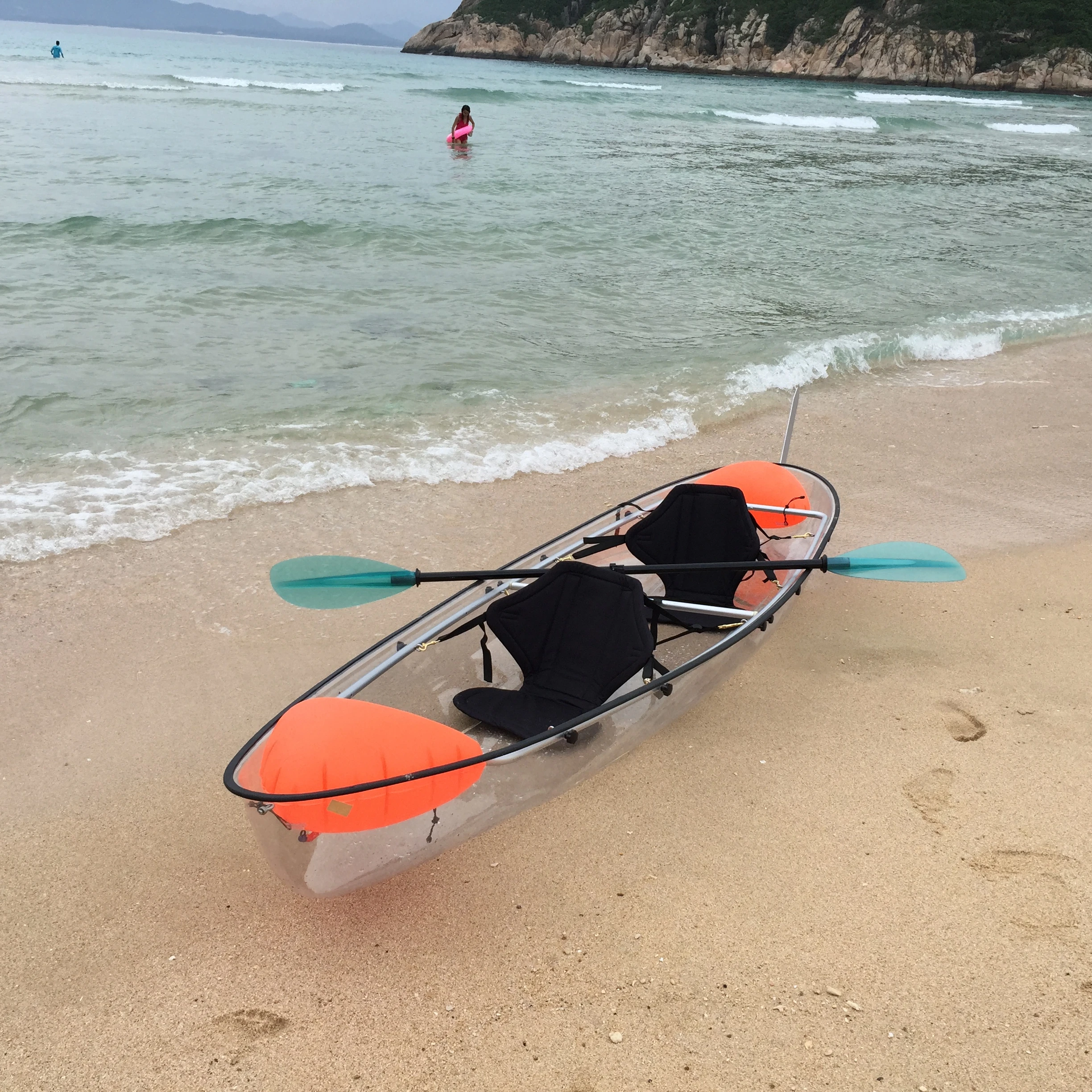 Factory wholesale 2 people white water clear kayak transparent boat kayak super bright with stabilizer