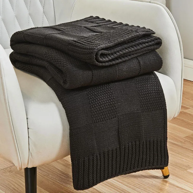 Nordic Solid Color Knitted Plaid Blankets Air-Conditioned Nap Sofa Shawl for Office Hotel Multifunctional Beach Camping Blanket