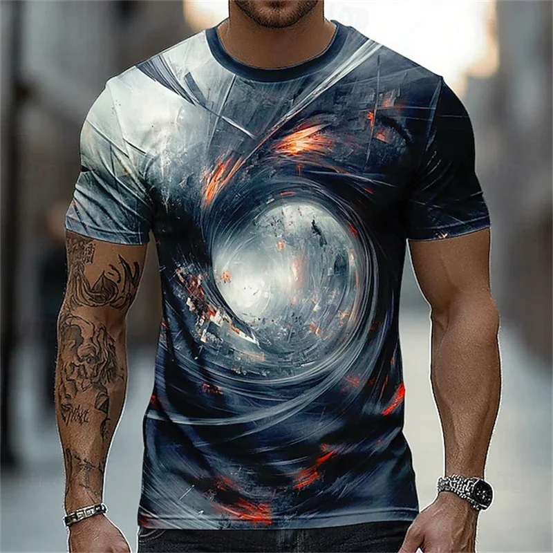 optical illusion 3D Printed Men's T-shirt, Short Sleeve T-shirt, Round Neck Personality Shirt, Unisex Casual Clothing For Party