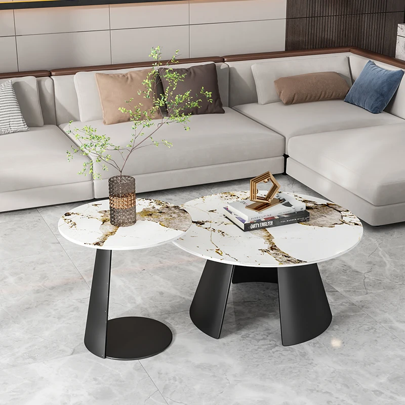 

Light luxury rock slab round coffee table side table combination modern simple small apartment living room household size round