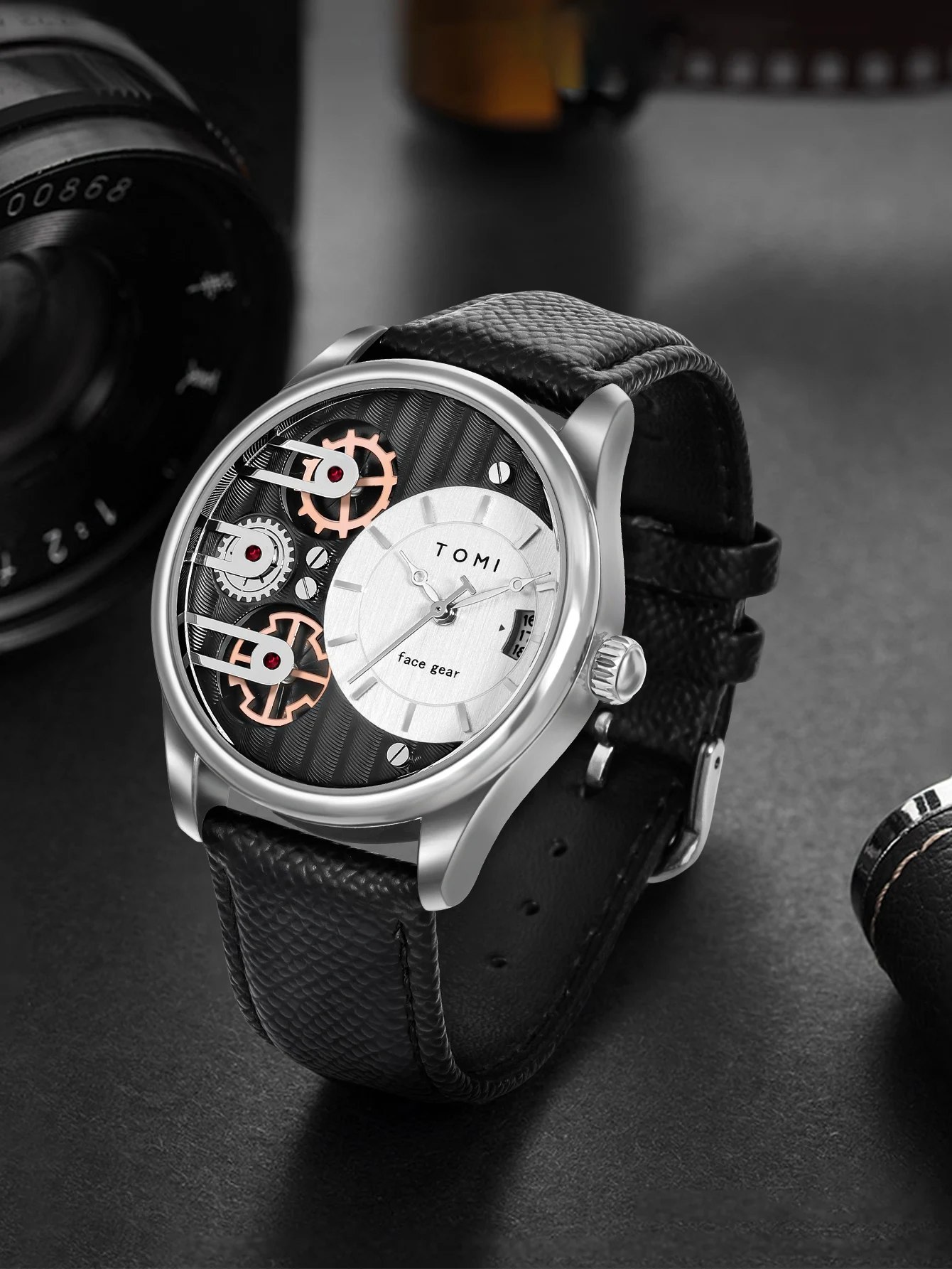 Tomi Herren Geschenk box Kombination Set Uhr Luxus und einfache Business abnehmbare Armband Quarzuhr Herren uhr Festival Geschenk – Detail 2