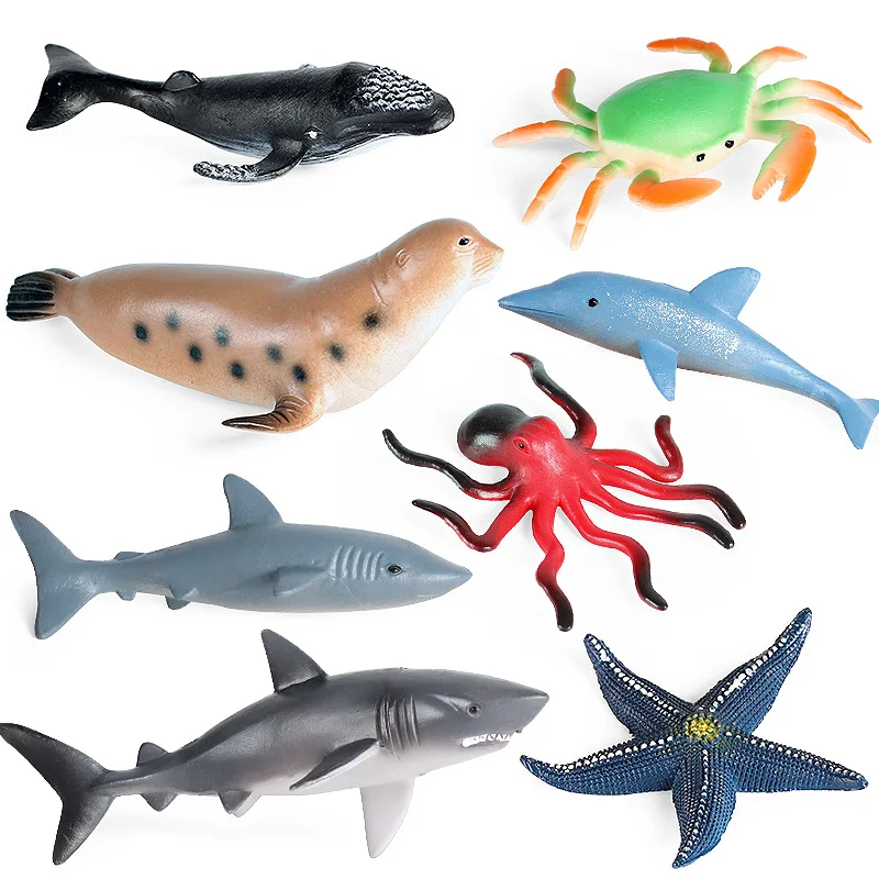 Simulation static hollow animal model ocean great white shark squid crab sea turtle seal dolphin children cognitive toy ornament